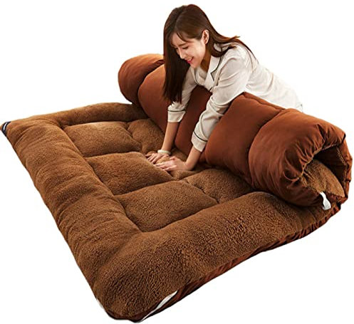 Japanische Futon-Matratze, dick, weich, faltbar, tragbar, Doppelrolle, Queensize, Braun, 60 x 120 cm