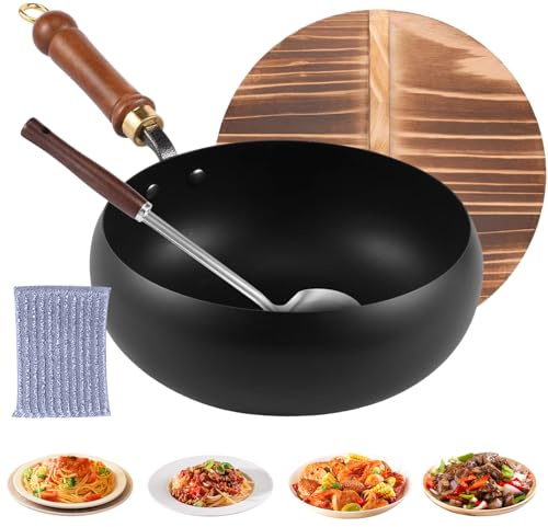 Cast Iron Pot - Non Stick Cookware Kitchen Frying Pan | Strong Cooking Set Versatile Style, Durable Pot with Handy Spatula for Camping Apartment Restaurant Home Induction Electric Stoves Equipment