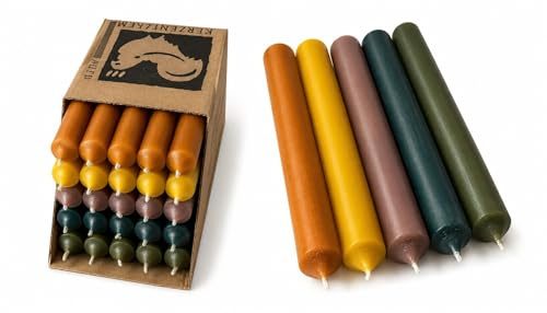 Lot de 25 bougies à tige - Colorées dans la masse et anti-gouttes - 2,2 cm de diamètre, 10 cm de long - Fabriquées en Allemagne - Mélange de bougies de qualité supérieure en ocre, jaune curry, marron