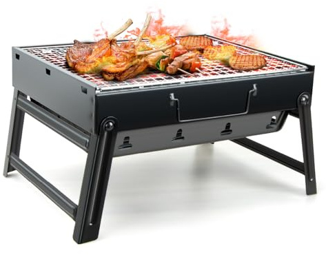 Kizmyee BBQ Barbecue Grill, Portable Folding Charcoal Barbecue Desk Tabletop Outdoor Stainless Steel Smoker BBQ for Picnic Garden Terrace Camping Travel