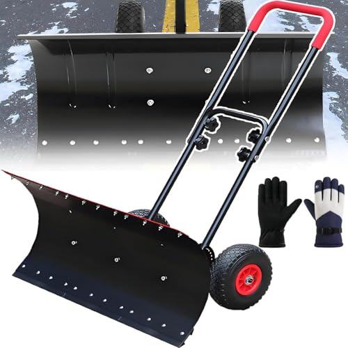 Snöpuff med isspade-tänder, snöspade med stor kapacitet, snöplog med hjul och handtag, justerbar vinkel och höjd, för uppfart och trädgårdsbeläggning, 74 * 42 cm