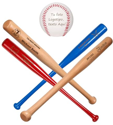 Bate de Béisbol Personalizado 18 Pulgadas – Grabado con Nombre, Número y Logo – Pequeño Bate de Madera Regalo para Little League, Equipos, Jugadores, Padres