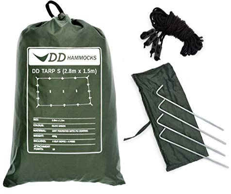 DD Hammocks, Tarp S, tela cerata, compatta e ultraleggera, Diverse opzioni di configurazione Diverse opzioni di installazione, DD2-TP-S, Olive Green