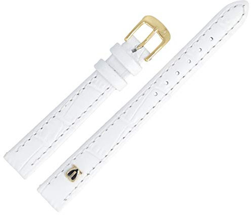 MARBURGER Uhrenarmband 12mm Leder Weiss Gold Alligator Prägung Mit Naht - Montage Set 5281220000220