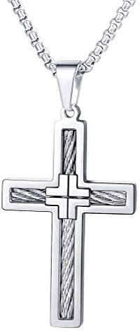 FaithHeart Herren Jungen Kreuzanhänger aus Edelstahl Kreuz Halskette Silberfarbene Kruzifix Anhänger Ketten für Herren Damen Frauen