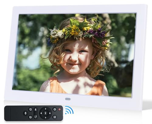 10,1 Zoll Digitaler Bilderrahmen, 1280 x 800 IPS Digital Bilderrahmen unterstützt USB- oder SD-Karte (128G) Foto/Musik/Video Player/Kalender/Alarm, Schlichtes Systemdesign, Wandmontierbar