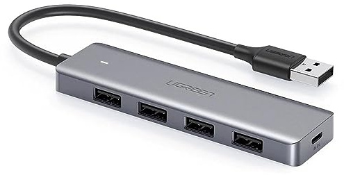 UGREEN CM219-50985B - Hub USB 3.0 de 4 puertos con fuente de alimentación micro USB, color gris espacial