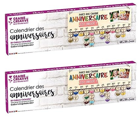 2 calendriers des Anniversaires en bois 40 x 12 cm