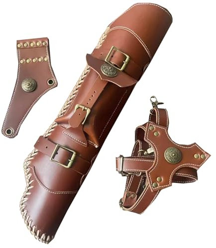 SIULAS Archery Back Arrow Quiver -Genuine Cow Leather Arrow Quiver - Traditional Handmade Quiver Leather Bag for Holding 24 Arrows,Brown,50cm