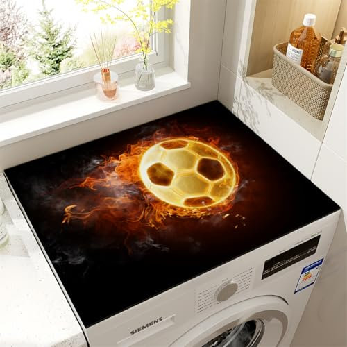 Housse Machine a Laver Tapis Protection Dessus De Lave Linge Top Souple Imperméable Décor Football 3D Housse Universelle Machine A Laver Pour Machine à Laver Ou Sèche-Linge (Schwarz,50x60cm)