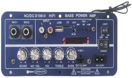 Fangxuee Amplificateur Bluetooth Numérique 220 V 12 V, Caisson de Basses, Double Microphone, Ampli Karaoké, Haut-Parleur, Cinéma Maison, Bricolage, 100 W, Prise UE