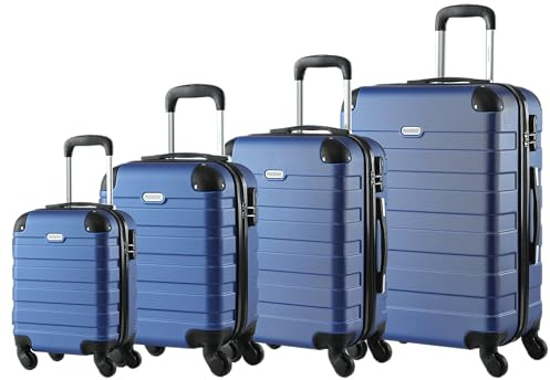 MONZANA® Kofferset Essential Hartschalen Koffer S-M-L-XL Gel-Griffe 4 Rollen Kantenschutz Hardcase Schloss Füße Trolley Rollkoffer Reisekoffer 4er Set blau