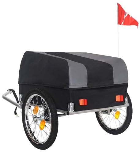 Heavy-Duty Bike Cargo Trailer with Removable Cover – 88 lbs Capacity, 16 All-Terrain Wheels & Foldable Design for Camping, Groceries, Hauling Essentials