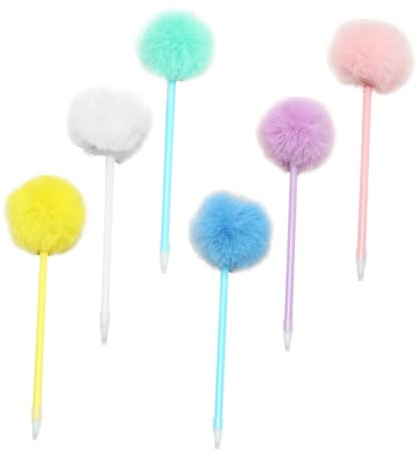 Balacoo 6 piezas Bolígrafos con Pompones Adorables y Esponjosos de Colores Bolígrafos de Escritura para Diseño Kawaii y Decoración para Escritorio