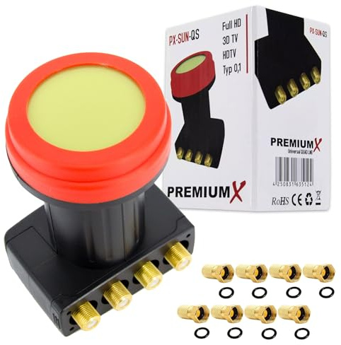 Premium X Quad LNB – 4 scomparti – estremamente resistente al calore – per 4 partecipanti – 4K Full HD – con protezione dalle intemperie per parabola satellitare satellitare – nero – con 8 connettori