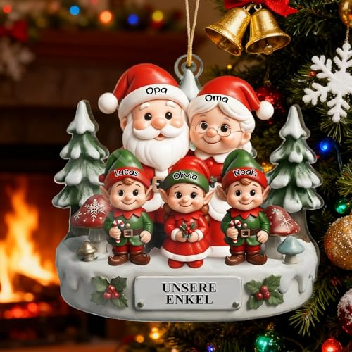 Personalisierte Weihnachtsanhänger 2025, Acryl Anhänger mit Namen, Individueller Familien Weihnachtsbaumschmuck für Eltern & Großeltern, Weihnachtskugeln Deko (Opa Oma)