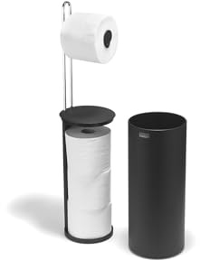 Joseph Joseph EasyStore Toilettenpapierhalter stehend, mit verstecktem Fach, für 3 Ersatzrollen, Matt-Schwarz