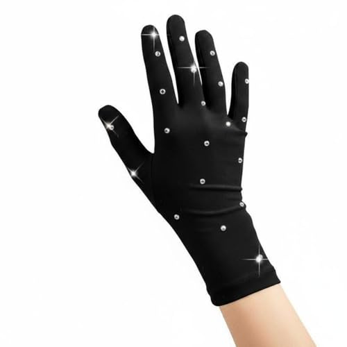 Sharplace Gants de Patinage Artistique Extensibles pour Enfants et Adultes Décorés de Cristaux Exquis Confection Nylon Spandex Douceur et Effet Coupe-Vent, Black Fleece, L