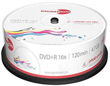 Primeon DVD+R 4.7GB/120min/16x Cakebox, photo-on-disc, Inkjet Full Size Printable Surface (25 Disc)