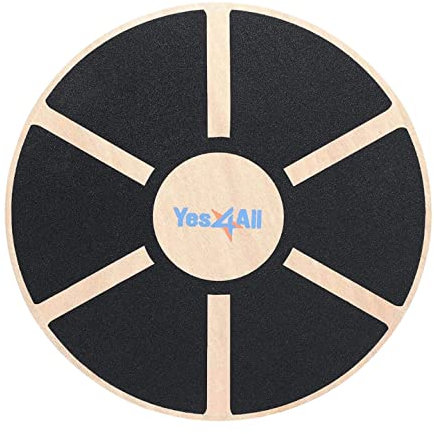 Yes4All Balance Board aus Holz; Brett mit hochwertiger rutschfester Oberfläche; Balance Trainer & Wackelbrett für das Ganzkörpertraining, Schwarz