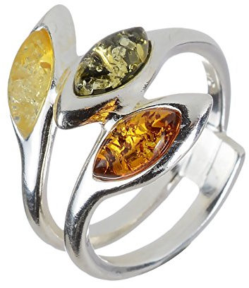 Anillo Adulto de Plata de Ley y Ámbar Báltico Multicolor Vikki - Talla 18