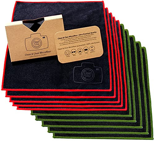 Clean & Clear Microfiber Reinigungstuch, extra groß [10er-Pack] Ultra Premium Mikrofaser-Reinigungstuch – Mikrofasertuch für Kameraobjektive, Brillen, Bildschirme und alle Objektive.