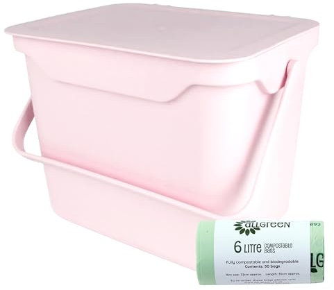 Easy Eco 5L Cream Kitchen Compost Caddy/Food Bin & 50x 6L Compostable Bags