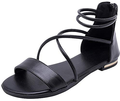 amropi Women's Crisscross Summer Open Toe Ankle Strap Flat Sandals (Black,5 UK)