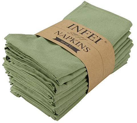 INFEI Solid Color Cotton Dinner Cloth Napkins - Set of 12 (17 x 17 inches) - for Events & Home Use (Olive)