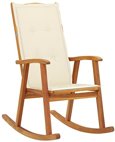 vidaXL Akazienholz Massiv Schaukelstuhl mit Auflagen Schaukelsessel Stuhl Gartenmöbel Relaxstuhl Schwingsessel Holzstuhl Gartenstuhl