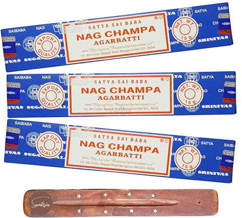 Satya Nag Champa Agarbatti Incense Sticks | x3 pack | with SAMASIA incense sticks holder | Used for Aromatherapy, Spa, Yoga, Weddings, Meditation, Healing, Positivity and Relaxation