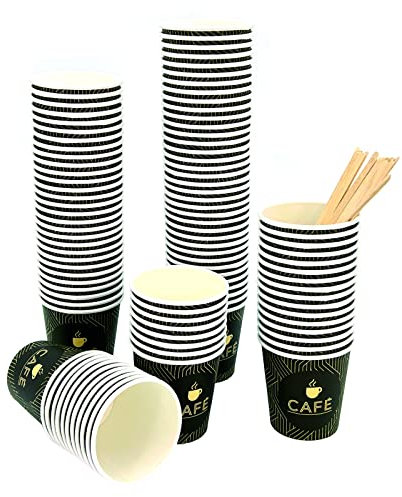 Genérico Pack 100 vasos desechables de cartón para café con paletinas de madera (120ML - SIN TAPA)