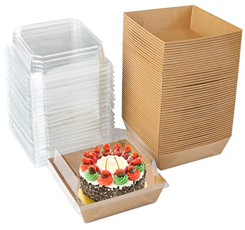 50 Pezzi Scatole per Dolci, Biscotti Natale, Contenitori per Fette di Torta, Panini, Insalate - Adatto per Matrimoni, Feste, Fare Dolci di Natale (Marrone)