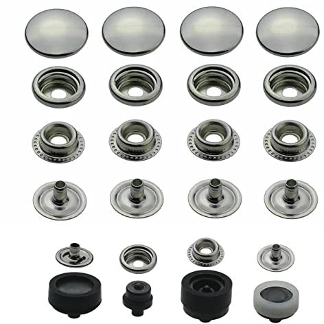 Ringfeder Druckknöpfe + passendes ISTA TOOLS Werkzeug kompatibel mit Prym Vario-Zange, Snaps Buttons Metallknöpfe rostfreie Knöpfe Ringfederverschluss (50 Stück - 15 mm)