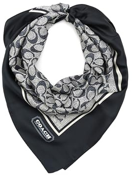 Coach Women's Textured Signature C Printed Silk Square Scarf, Midnight Navy, One Size