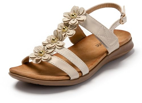 JOMIX Sandali Donna Estivi Comode Ciabatte Ragazze Spiaggia con Fibbia e Strappo Pantofole Slippers Eleganti da Mare con Fiori SD9356 (Beige,40)
