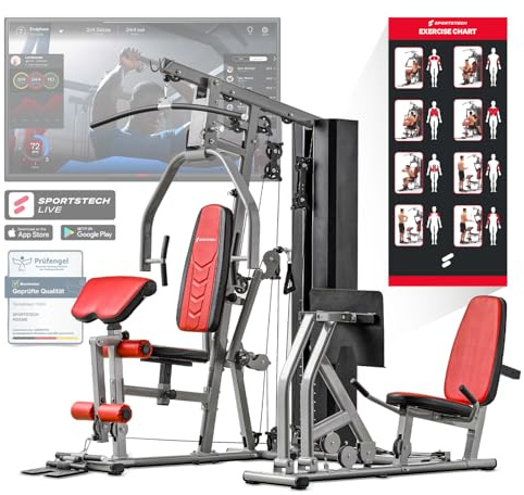 Sportstech HGX100/HGX200/HGX300 - Stazione di Forza Premium per Innumerevoli Varianti d'Allenamento, Palestra Multifunzionale per Casa con Scalatore o Pressa per le Gambe, Realizzata in Materiale EVA