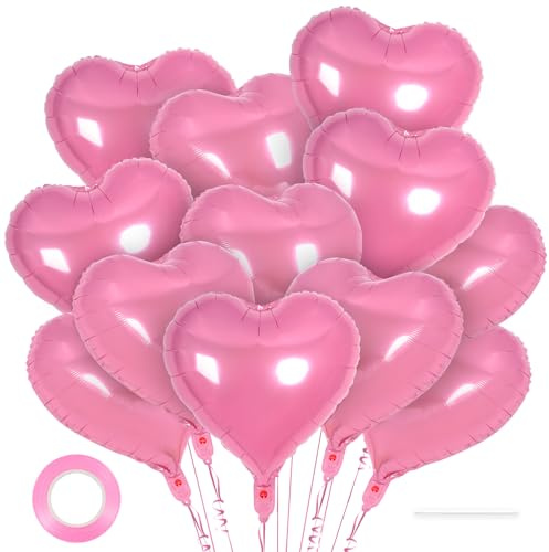 12 Pcs Light Pink Heart Balloons,18 Inch Heart Foil Balloons Love Balloon Valentine Balloon for Birthday Party Wedding Engagement Party Baby Shower Valentine Day Decorations