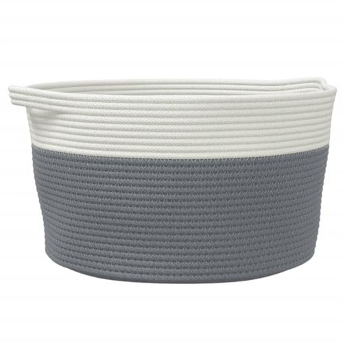 vidaXL Förvaringskorg grå och vit Ø40x25 cm bomull, fruktkorg, äggkorg, leksaksförvaringskorg, leksakskorg, grönsakskorg, dekorativ förvaringskorg
