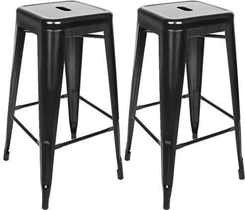 Homewell Set di 2 sgabelli da bar industriali, in ferro, 76 cm, impilabili, con poggiapiedi, in stile retrò, per sala da pranzo, balcone, bistro bar (2, nero)