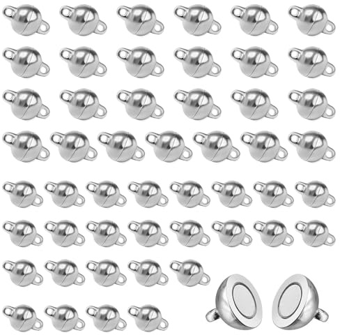 Sixfolo Fermoir Magnétique pour Bijoux 50 Pièces Fermoir Collier Ronde Magnétique de 6mm et 8mm Fermoir Aimanté Bracelet Argent Connecteur de Fermoirs Magnétiques pour Fabrication de Bijoux