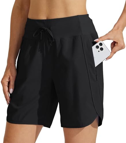 WILLIT Damshorts, sportbyxor, kort, hög midja, löparbyxor, sommar, löpshorts, snabbtorkande, vandringsbyxor, korta byxor, sport, fitness, löpning med fickor, 18 cm, svart, XXL