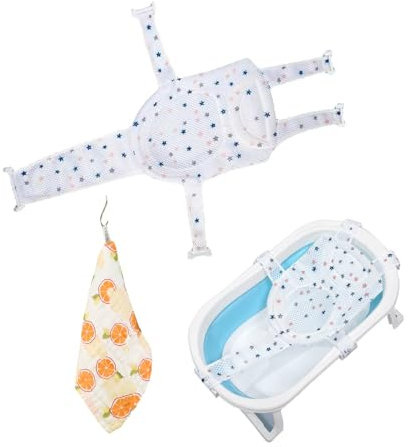 DHWEKU Asiento Hamaca Bañera para Bebé Recién Nacido,Red de Soporte para Bañera,Alfombra de Bañera Antideslizante,Con una toalla