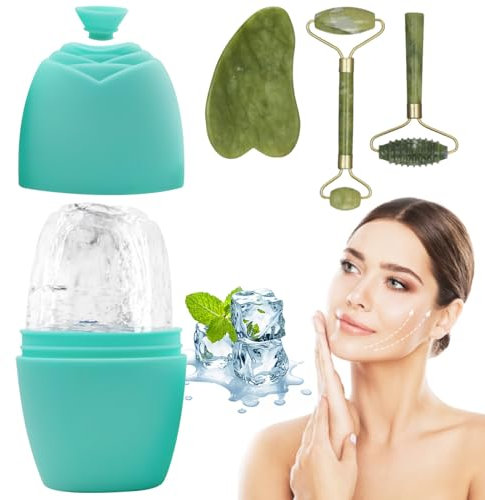 DKDDSSS Gua Sha Stein Guasha Aus Jade Stein, Ice Roller Gesicht Face Jade Roller Set for Face Massager, Gesichtsmassage für Augenschwellungen Hautstraffung, Eisroller Gesicht für Gesicht Augen Hals