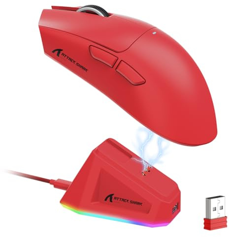 LexonElec x Attack Shark X11 Kabellose Gaming-Maus mit RGB Magnetische Ladestation, PixArt PAW3311-Sensor, Ultraleichte 59g Schwere Tri-Mode-Gaming-Maus, Wired/2,4 G/BT, 22 K DPI-Red