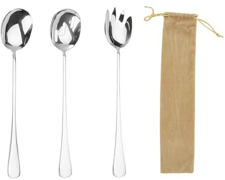 3 Pezzi Cucchiaini Lunghi Cucchiai Addensato, Cucchiaini da Insalata con Sacchetto di Stoccaggio, Insalata Forchette Acciaio Inox con Manico Lungo per la Casa I'hotel Il Ristorante