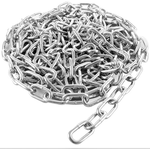 JMIATRY Catena in acciaio inox 304, lunghezza 6 m, maglia resistente da 5 mm, in acciaio zincato saldato, per cancelli di recinzione, porta del garage, catena a battente e serratura di sicurezza per