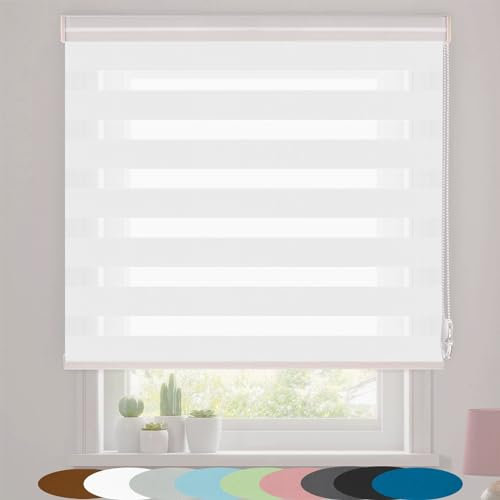 Doppelrollo Klemmfix 40 x 160 cm Verdunkelnd & Lichtundurchlässig Seitenzugrollo Sonnenschutzrollo Einfache Montage für Fenster & Balkontür, Weiß