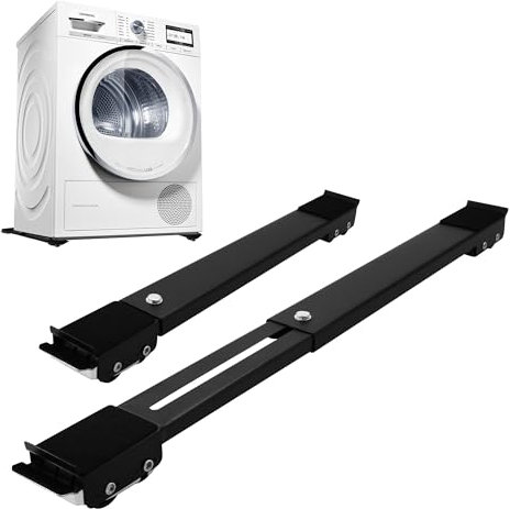 2 Pièces Base de machine à laver，Support Machine a Laver Réglable，Avec caoutchouc antidérapant，Convient aux machines à laver, réfrigérateurs, canapés et armoires. Peut supporter 300 kg (Noir)