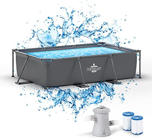 Dardaruga PISCINA Fuori Terra 300 x 200 x 75 cm + POMPA + 2 Filtri, Da Esterno, Marchio e Garanzia ITALIA, Materiali PREMIUM, Liner Multistrato, ANTRACITE, Mod. 2024